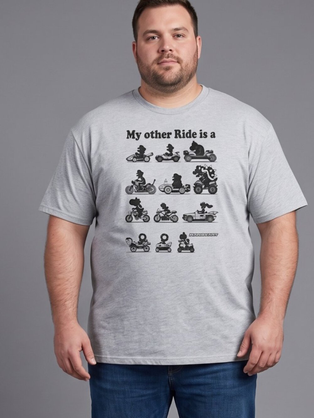 NWOT | Mario Kart Graphic T-Shirt | Artistic Silhouette Design | Heather Gray |